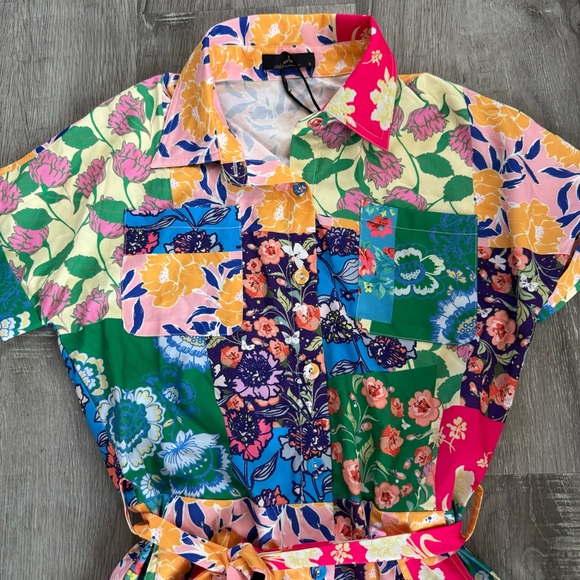 Alamia NWT Gisabelle Patchwork Floral Belted Romper - Picture 4 of 11